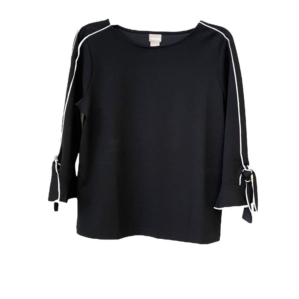 Black blouse w/white piping & bowtie sleeves